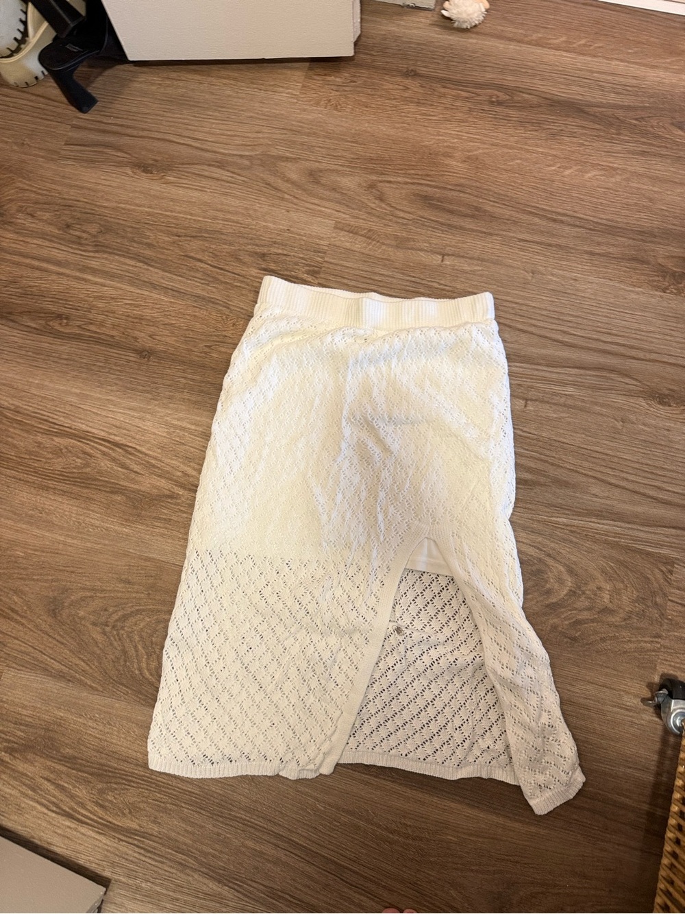 Aqua White Knit Midi Skirt with Side Slit